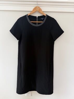 Madewell Black Short-Sleeve Dress with Faux Leather Trim
